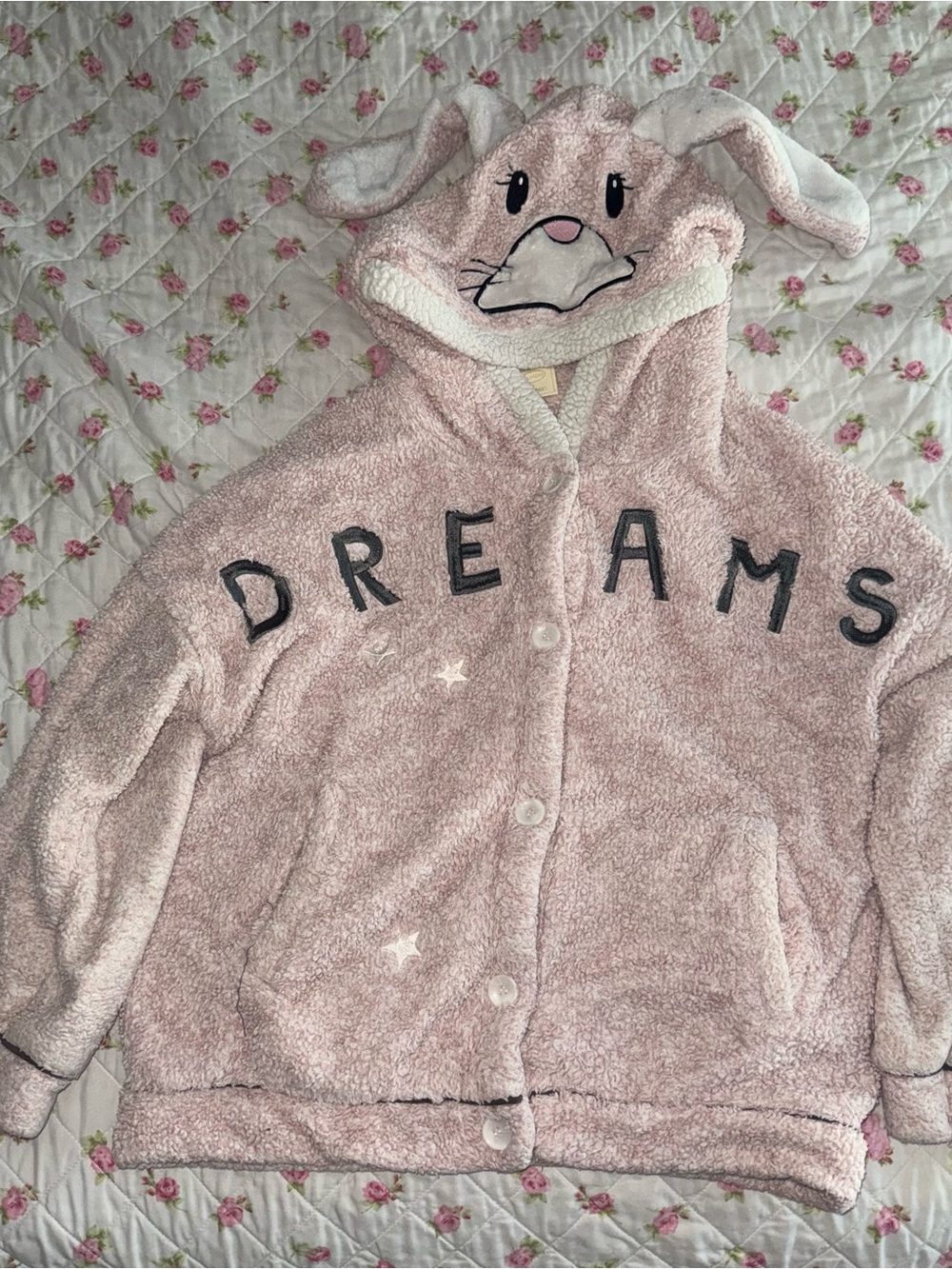 Pink Dreams Bunny Hoodie with  white stars
Size M